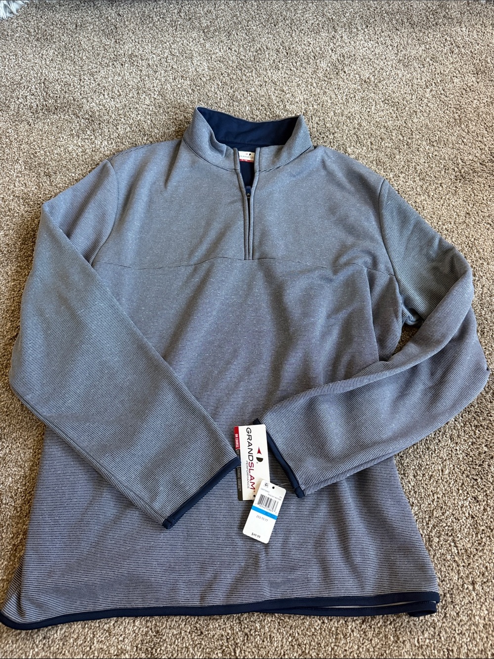 Grand Slam Men's Lightweight Quarter-Zip Jacket in Gray with Navy Trim